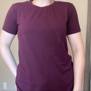 Plum Colored Crewneck Curved Hem Shirt